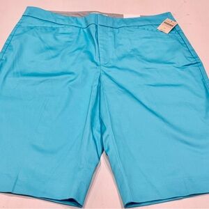 Coldwater Creek Aqua Flat Cotton Sateen Walking Shorts